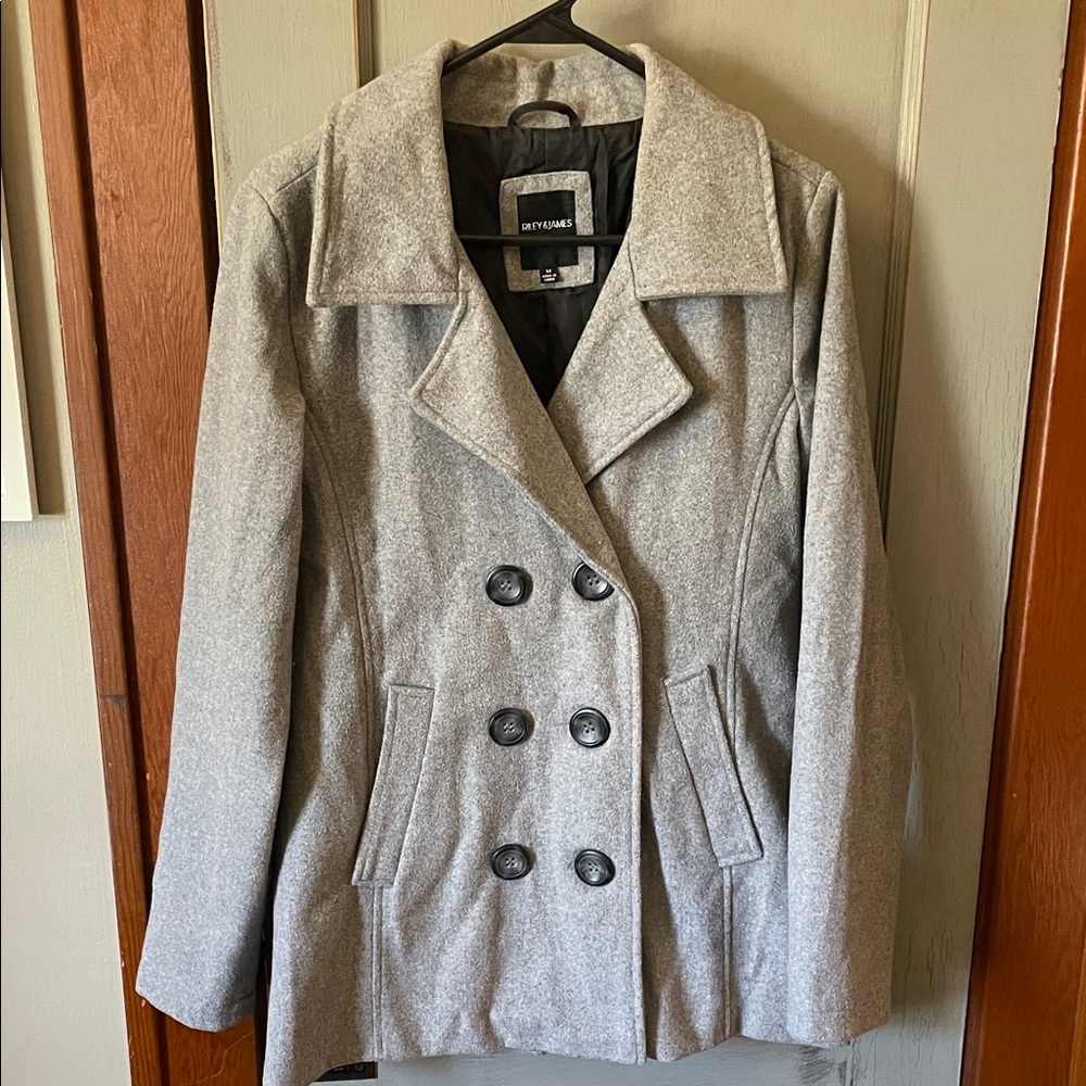 Women's Gray Double-Breasted Pea Coat